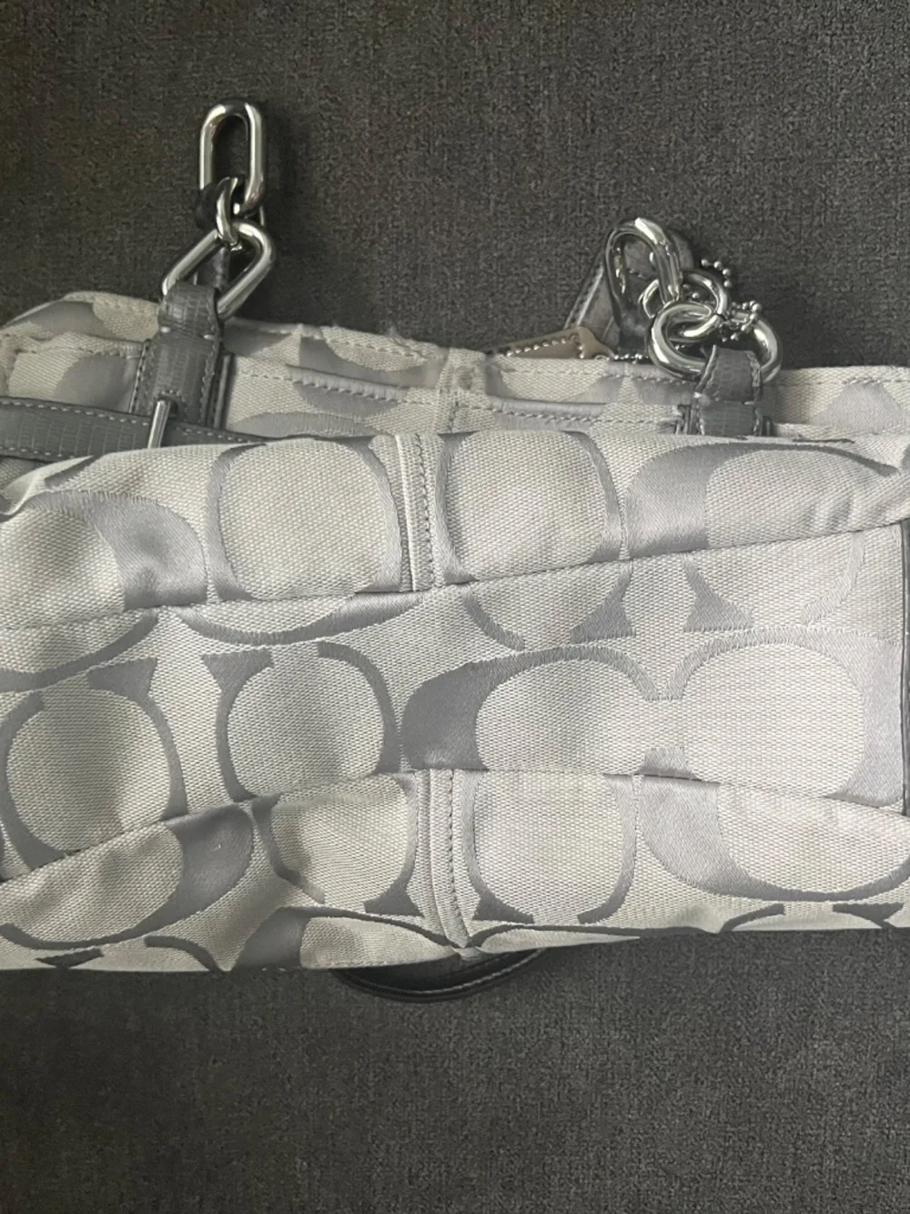 Authentic Coach F78003 Signature Jacquard Carryall Satchel Gray/Silver w/ Dust B